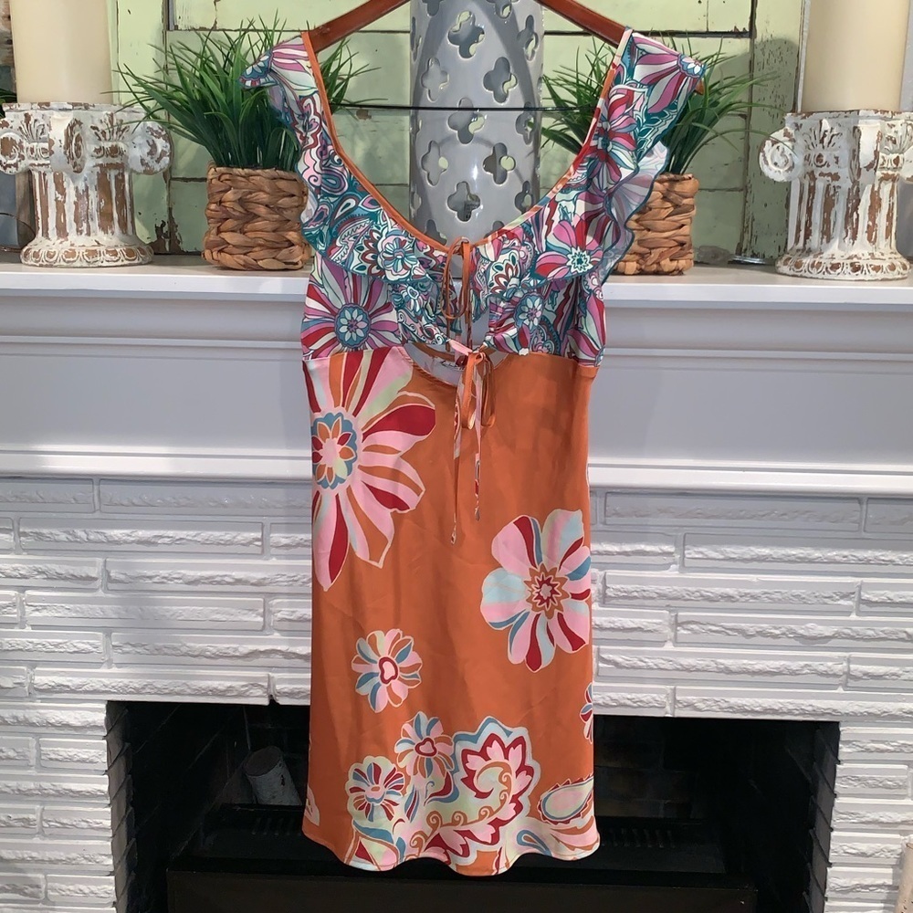 Intimately FP NEW Retro BALI Floral Ruffled Tie Bust Mini Slip Dress Size S - Picture 3 of 8